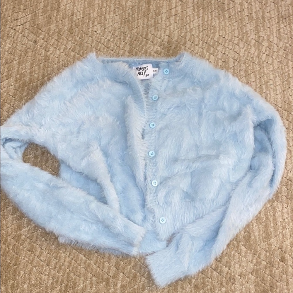 Fluffy light blue sweater